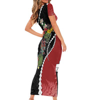 New Zealand Christmas Short Sleeve Bodycon Dress Flora Map with Birds - Polynesian Pride