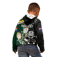 Custom South Africa Mix New Zealand Rugby 2023 Kid Hoodie World Cup Greatest Rivalry LT7 - Polynesian Pride