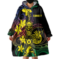 New Caledonia Kanaky Personalized Wearable Blanket Hoodie Fleche Faitiere - Plumeria