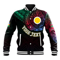 Personalised Vanuatu Baseball Jacket Turtle Chest Tattoo Flag Color - Shefa LT7 Unisex Black - Polynesian Pride