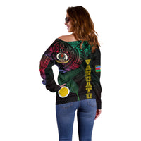 Personalised Vanuatu Off Shoulder Sweater Turtle Chest Tattoo Flag Color - Shefa LT7 - Polynesian Pride