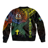 Personalised Vanuatu Sleeve Zip Bomber Jacket Turtle Chest Tattoo Flag Color - Tafea LT7 - Polynesian Pride