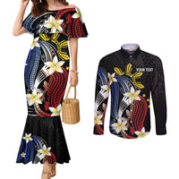 Personalized Philippines Tribal Couples Matching Mermaid Dress and Long Sleeve Button Shirt Tropical Waves - Plumeria