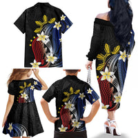Personalized Philippines Tribal Family Matching Off The Shoulder Long Sleeve Dress and Hawaiian Shirt Tropical Waves - Plumeria