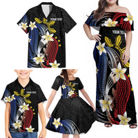 Personalized Philippines Tribal Family Matching Off Shoulder Maxi Dress and Hawaiian Shirt Tropical Waves - Plumeria