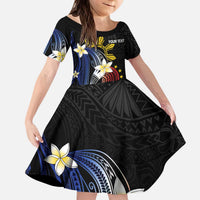Personalized Philippines Tribal Kid Short Sleeve Dress Tropical Waves - Plumeria LT7 KID Black - Polynesian Pride
