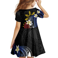 Personalized Philippines Tribal Kid Short Sleeve Dress Tropical Waves - Plumeria LT7 - Polynesian Pride