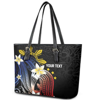 Personalized Philippines Tribal Leather Tote Bag Tropical Waves - Plumeria