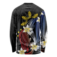 Personalized Philippines Tribal Long Sleeve Shirt Tropical Waves - Plumeria