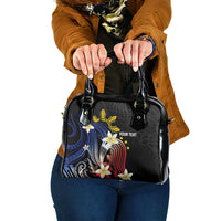 Personalized Philippines Tribal Shoulder Handbag Tropical Waves - Plumeria LT7 One Size Black - Polynesian Pride