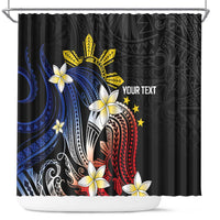 Personalized Philippines Tribal Shower Curtain Tropical Waves - Plumeria LT7 Black - Polynesian Pride