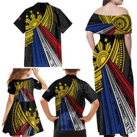 Philippines Sun Family Matching Off Shoulder Maxi Dress and Hawaiian Shirt Pasifika Tribal Style
