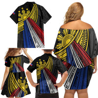Philippines Sun Family Matching Off Shoulder Short Dress and Hawaiian Shirt Pasifika Tribal Style