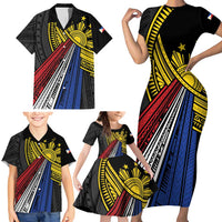 Philippines Sun Family Matching Short Sleeve Bodycon Dress and Hawaiian Shirt Pasifika Tribal Style