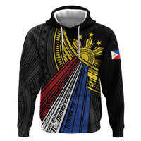 Philippines Sun Zip Hoodie Pasifika Tribal Style LT7 Pullover Hoodie Black - Polynesian Pride