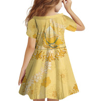 Hawaii Oahu Island Flowers Lei Family Matching Long Sleeve Bodycon Dress and Hawaiian Shirt Yellow Ilima Mix Plumeria