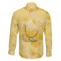 Hawaii Oahu Island Flowers Lei Family Matching Long Sleeve Bodycon Dress and Hawaiian Shirt Yellow Ilima Mix Plumeria