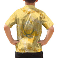 Hawaii Oahu Island Flowers Lei Family Matching Mermaid Dress and Hawaiian Shirt Yellow Ilima Mix Plumeria
