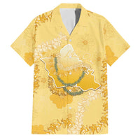 Hawaii Oahu Island Flowers Lei Family Matching Off Shoulder Maxi Dress and Hawaiian Shirt Yellow Ilima Mix Plumeria