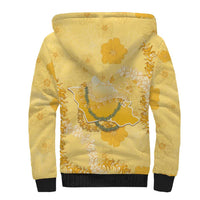 Hawaii Oahu Island Flowers Lei Sherpa Hoodie Yellow Ilima Mix Plumeria