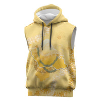 Hawaii Oahu Island Flowers Lei Sleeveless Hoodie Yellow Ilima Mix Plumeria