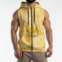 Hawaii Oahu Island Flowers Lei Sleeveless Zip Hoodie Yellow Ilima Mix Plumeria