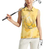 Hawaii Oahu Island Flowers Lei Women Sleeveless Polo Shirt Yellow Ilima Mix Plumeria
