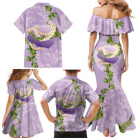 Hawaii Kauai Island Flowers Lei Family Matching Mermaid Dress and Hawaiian Shirt Mokihana Lei