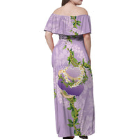 Hawaii Kauai Island Flowers Lei Family Matching Off Shoulder Maxi Dress and Hawaiian Shirt Mokihana Lei