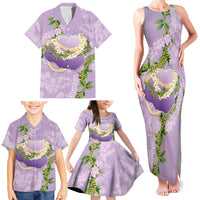 Hawaii Kauai Island Flowers Lei Family Matching Tank Maxi Dress and Hawaiian Shirt Mokihana Lei