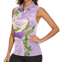 Hawaii Kauai Island Flowers Lei Women Sleeveless Polo Shirt Mokihana Lei