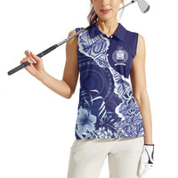 Fiji Queen Victoria School Personalised Women Sleeveless Polo Shirt Masi Tapa Torn Style