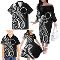 Kia Orana Cook Islands Family Matching Off The Shoulder Long Sleeve Dress and Hawaiian Shirt Kerekere Plumeria Tropical Waves - Polynesian Pride