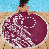 Kia Orana Cook Islands Beach Blanket Maroon Plumeria Tropical Waves - Polynesian Pride
