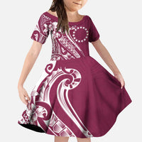 Kia Orana Cook Islands Family Matching Short Sleeve Bodycon Dress and Hawaiian Shirt Maroon Plumeria Tropical Waves - Polynesian Pride
