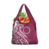 Kia Orana Cook Islands Grocery Bag Maroon Plumeria Tropical Waves - Polynesian Pride