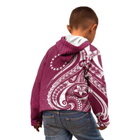 Kia Orana Cook Islands Kid Hoodie Maroon Plumeria Tropical Waves - Polynesian Pride