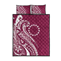 Kia Orana Cook Islands Quilt Bed Set Maroon Plumeria Tropical Waves - Polynesian Pride