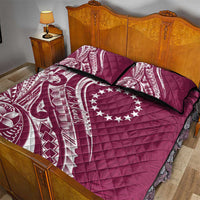 Kia Orana Cook Islands Quilt Bed Set Maroon Plumeria Tropical Waves - Polynesian Pride