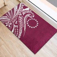 Kia Orana Cook Islands Rubber Doormat Maroon Plumeria Tropical Waves - Polynesian Pride
