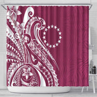Kia Orana Cook Islands Shower Curtain Maroon Plumeria Tropical Waves - Polynesian Pride