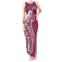 Kia Orana Cook Islands Tank Maxi Dress Maroon Plumeria Tropical Waves - Polynesian Pride