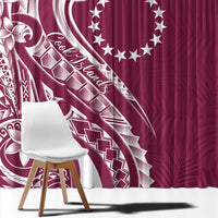 Kia Orana Cook Islands Window Curtain Maroon Plumeria Tropical Waves - Polynesian Pride
