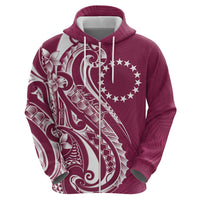 Kia Orana Cook Islands Zip Hoodie Maroon Plumeria Tropical Waves - Polynesian Pride