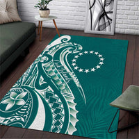 Kia Orana Cook Islands Area Rug Teal Plumeria Tropical Waves - Polynesian Pride
