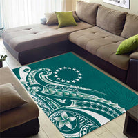 Kia Orana Cook Islands Area Rug Teal Plumeria Tropical Waves - Polynesian Pride