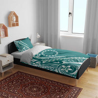 Kia Orana Cook Islands Bedding Set Teal Plumeria Tropical Waves - Polynesian Pride