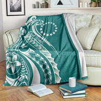 Kia Orana Cook Islands Blanket Teal Plumeria Tropical Waves - Polynesian Pride