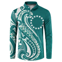 Kia Orana Cook Islands Button Sweatshirt Teal Plumeria Tropical Waves - Polynesian Pride