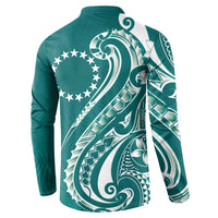 Kia Orana Cook Islands Button Sweatshirt Teal Plumeria Tropical Waves - Polynesian Pride